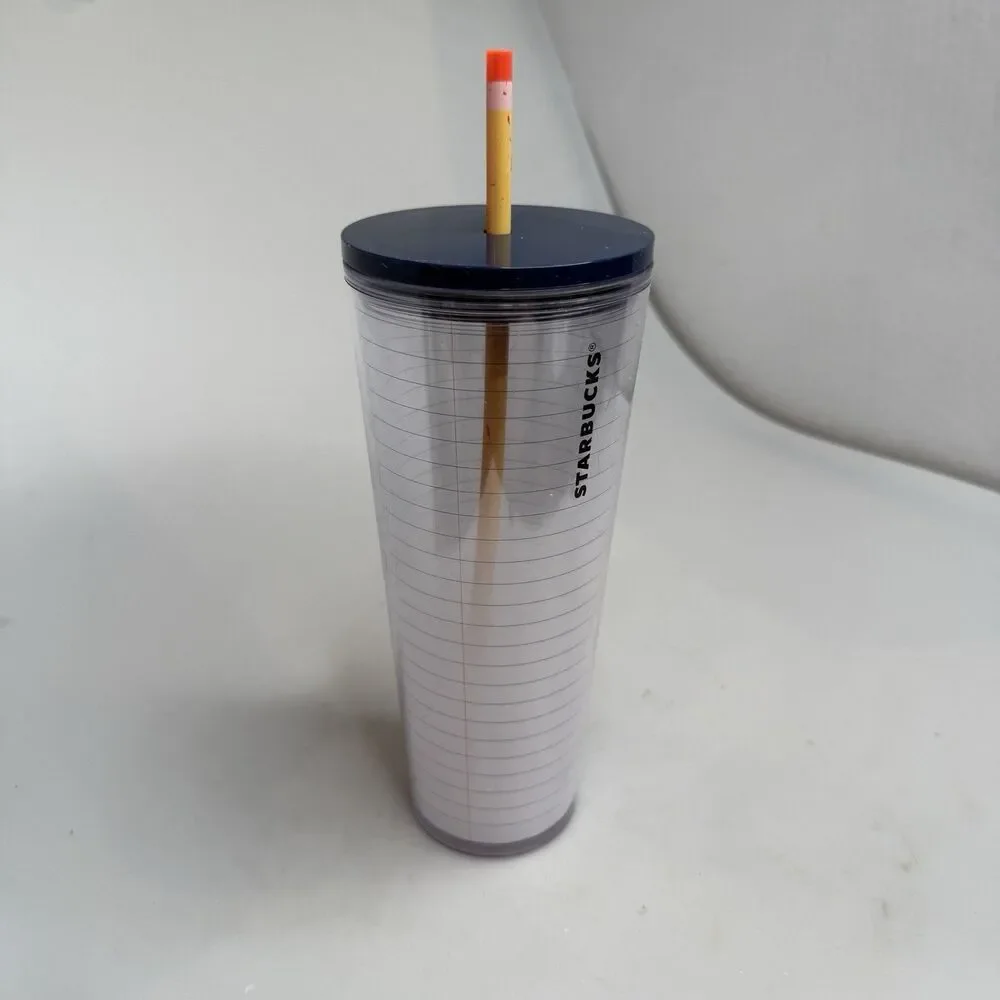 Starbucks Venti 24 fl oz Travel Tumbler Notebook Paper Design EUC